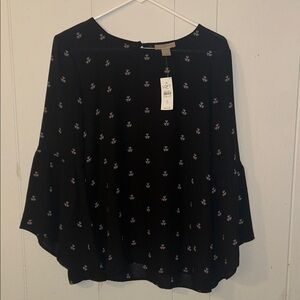 LOFT Black and White Patterned Blouse NWT